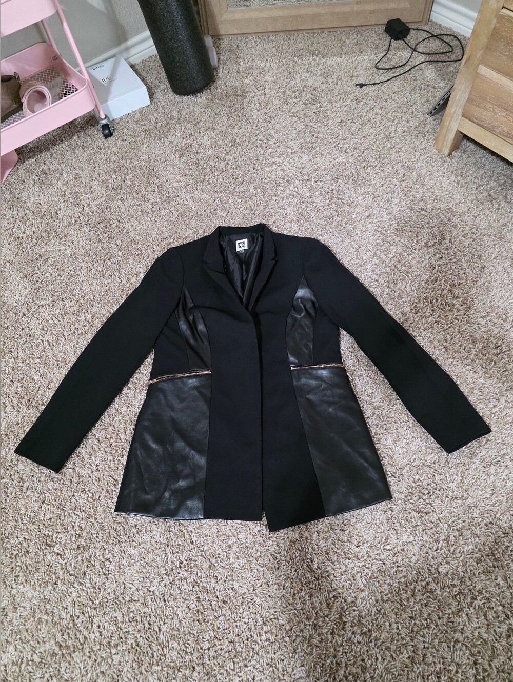 Anne Klein Black Blazer with Faux Leather Insets